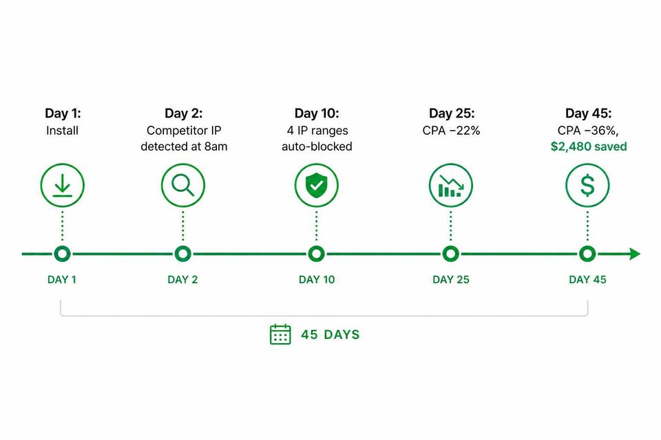 Multi-location HVAC service (anonymized) 45-day timeline
